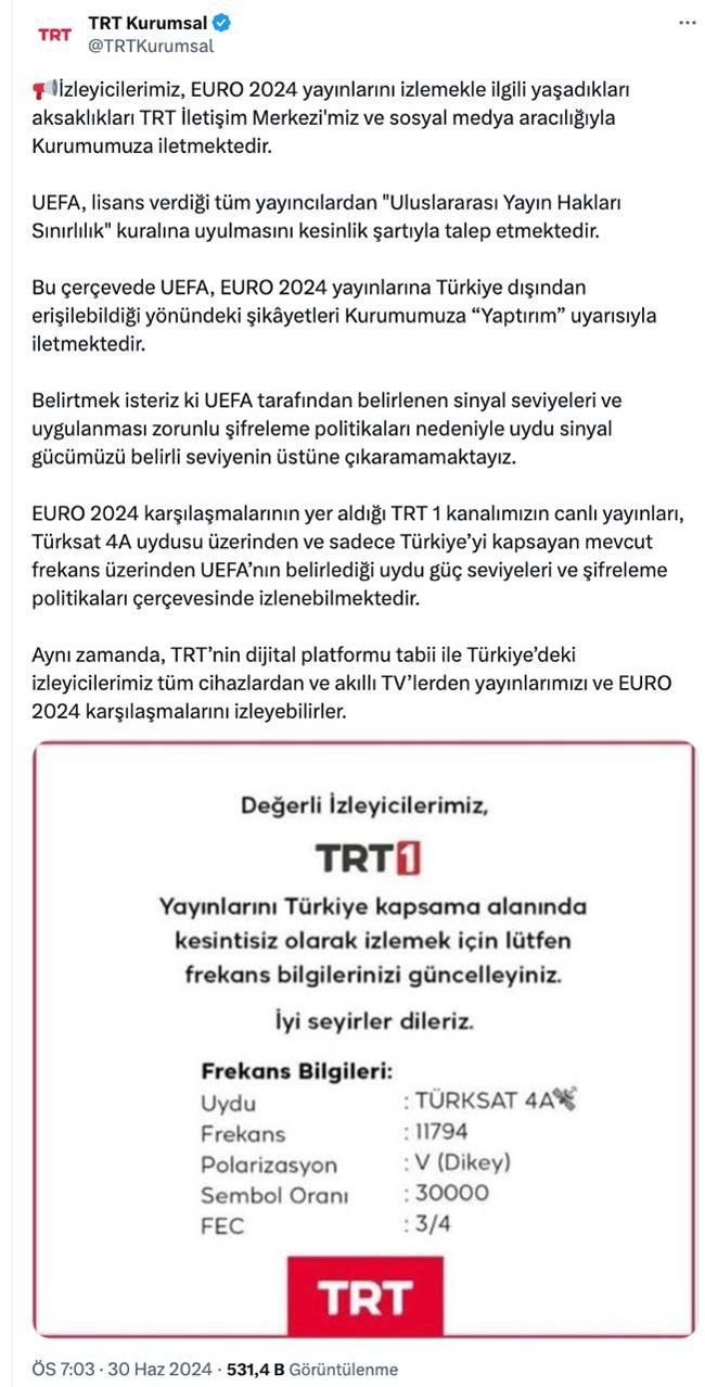 Trt'den Açıklama Euro 2024