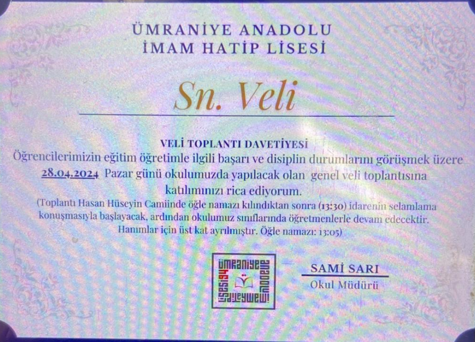 Ümraniye Anadolu İmam Hatip Lisesi'nden Namazlı Veli Toplantısı