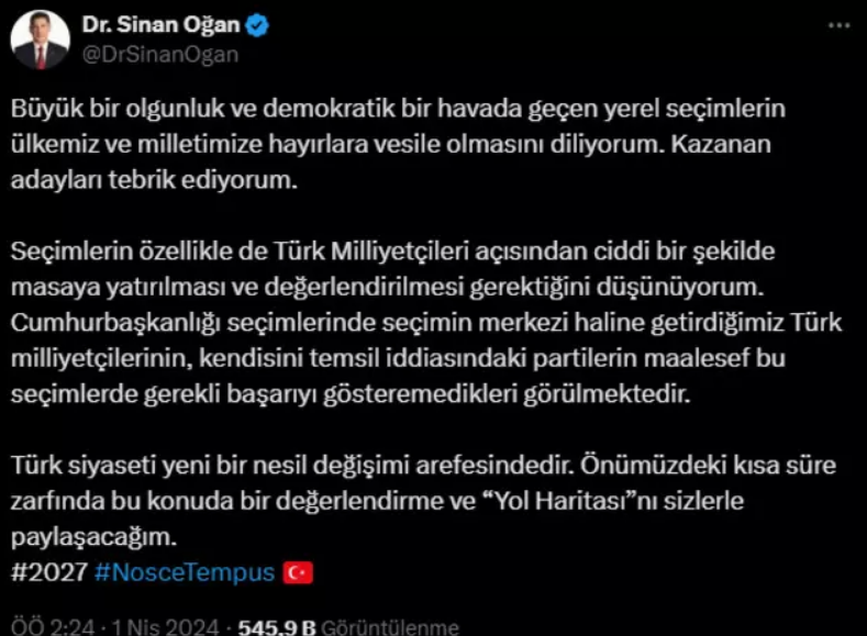 sinan oğan yerel seçim mesajıı