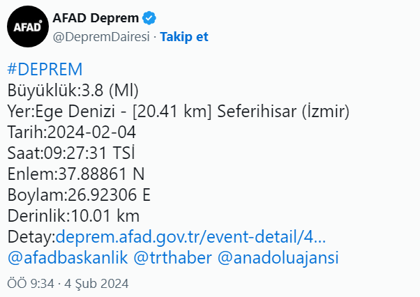 İzmir'de Korkutan Deprem