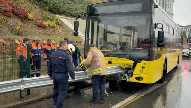 İstanbul’da korkunç kaza! İETT otobüsü bariyere saplandı